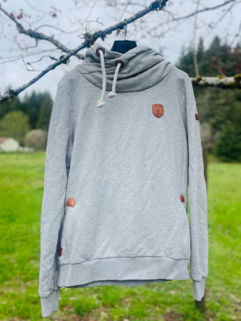 WANAKOME | XXL | Artemis Heather Grey Hoodie Rope Drawstring Cowl Neck Sweater